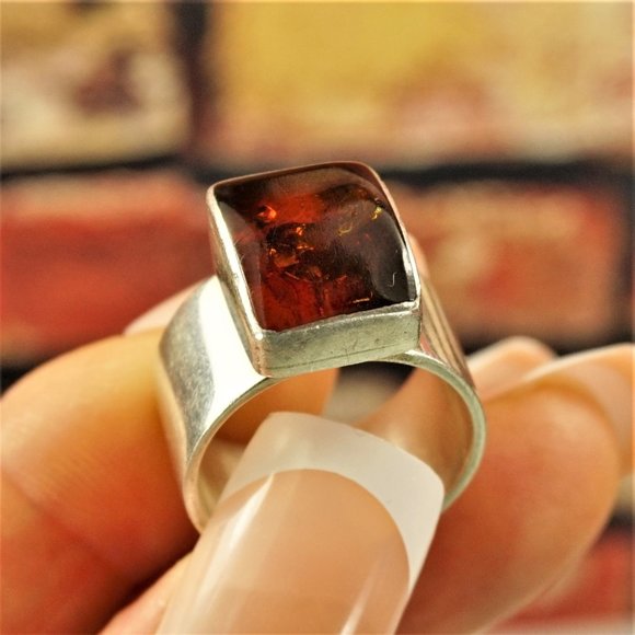 BALTIC AMBER STERLING RING 6.75, UNISEX GIFT, MOTHER'S DAY GIFT - Picture 5 of 10